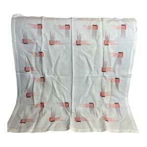 German Made Ivory Orange Geo Embroidery Doily Cloth 27" X 27"